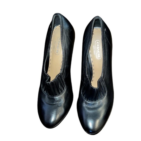 Coach Black Leather Adra Bootie Heels Pumps Size 6 B - Picture 2 of 5